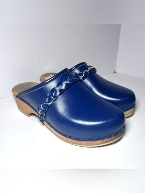 Vintage Anna Swedish Clogs EUR 36 US 5.5-6 Cobalt Blue Leather Wood Soles